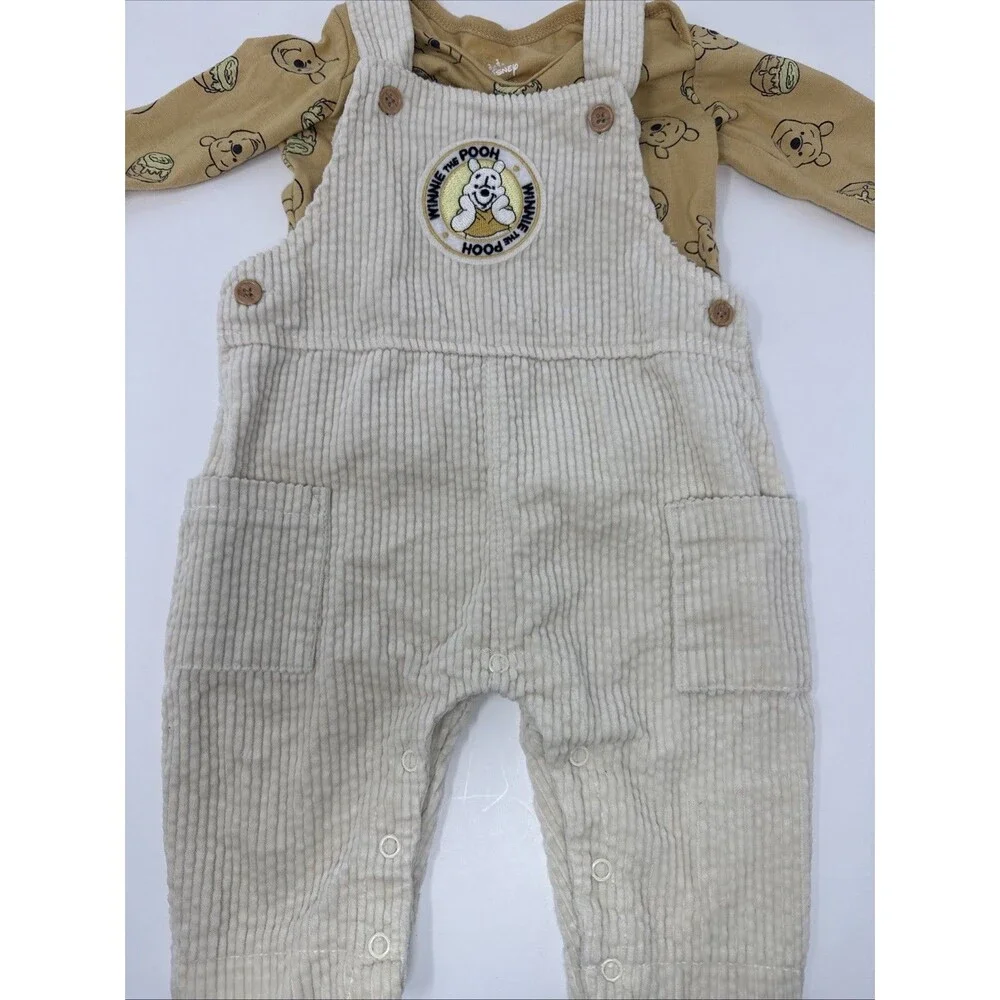 Disney Winnie the Pooh 2pc Corduroy Overalls & Long Sleeve Shirt Set 3-6m cream